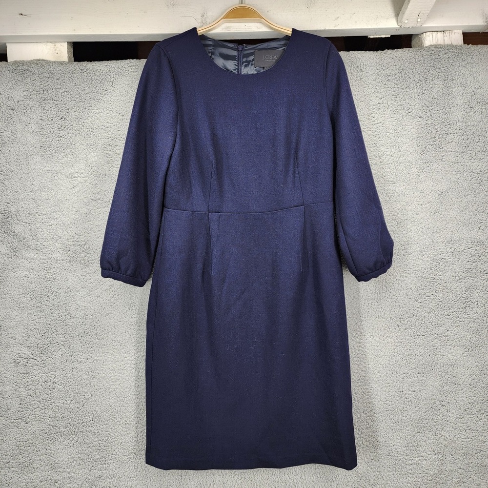 J. Crew Collection Navy Blue 100% Wool Sheath Dress 3/4 Sleeve Size 10
